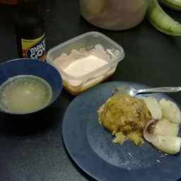 Halal Mofongo  with boiled Yucca or Cassava