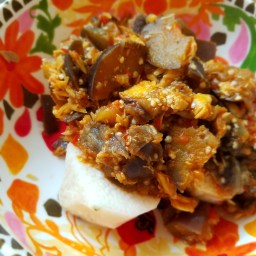 Garden Egg Stew  With Boiled Yam