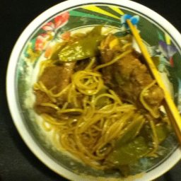 Goat With Chinese Noodles And Pea Pods